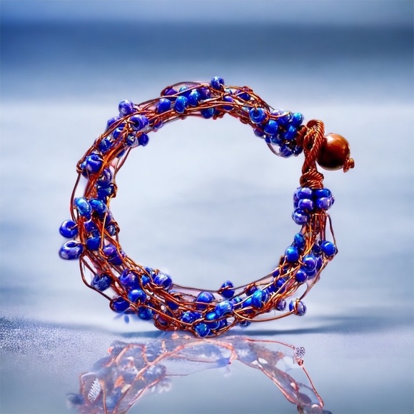 NWOT One of a Kind Hand Crafted Copper and Violet Blue Bracelet - Picture 1 of 2